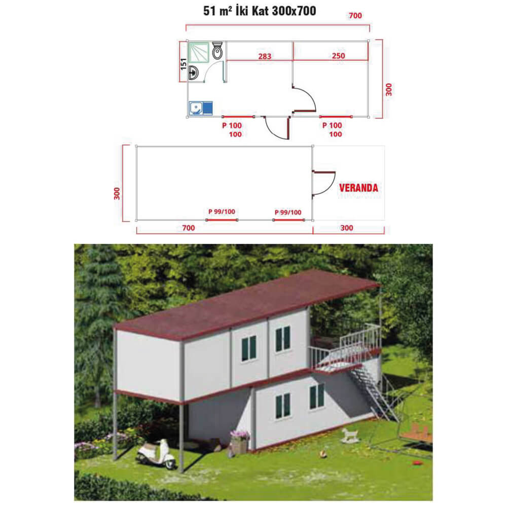 ANKA 706 51m2 İki Katlı Konteyner Kabin